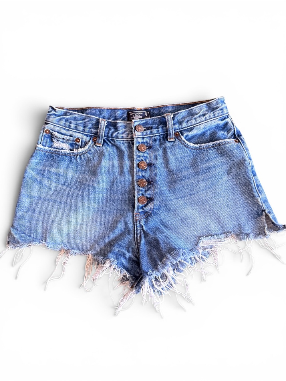 Abercrombie & Fitch High Rise Button Fly Distressed Denim Shorts Size 27/4